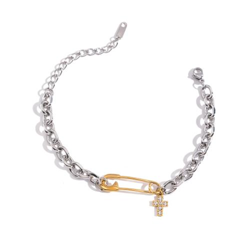 Bracelets en acier inoxydable, Acier inoxydable 304, Placage, pour femme & avec strass & deux tons & creux, Vendu par PC
