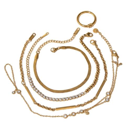 Parures de bijoux en acier inoxydable, Acier inoxydable 304, avec zircon cubique, Placage, bijoux de mode & styles différents pour le choix & pour femme, doré, Vendu par PC