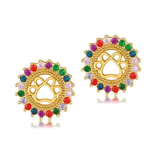 Boucles d'oreilles en laiton zircon cubique pavent, Plaqué d'or 18K, pavé de micro zircon & pour femme & creux, Vendu par paire