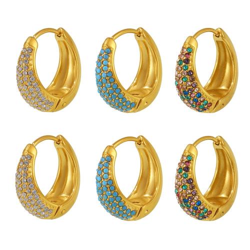 Stainless Steel Leverback Earring, 304 Stainless Steel, with turquoise & Cubic Zirconia, plated, fashion jewelry & for woman 
