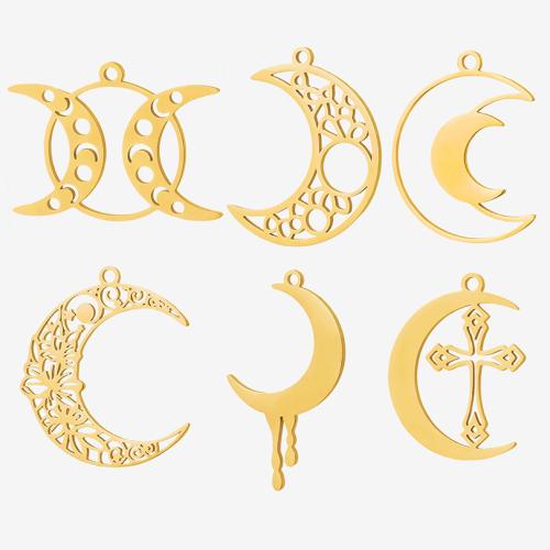 Stainless Steel Hollow Pendant, 304 Stainless Steel, Moon, plated, DIY 