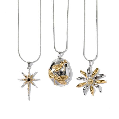 Titanium Steel Jewelry Necklace, with Gemstone, plated, fashion jewelry [