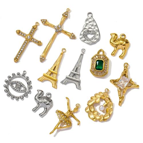 Titanium Steel Pendants, 304 Stainless Steel, with Plastic Pearl, plated, DIY & micro pave cubic zirconia & with rhinestone 