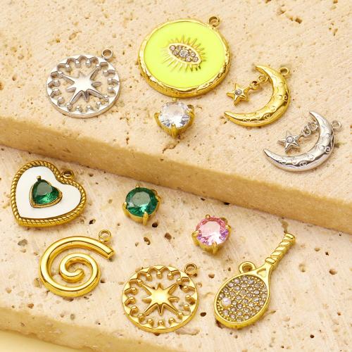 Pendentifs en acier inoxydable zircons cubiques, Acier inoxydable 304, Placage, DIY & pavé de micro zircon & émail & avec strass, plus de couleurs à choisir Vendu par sac