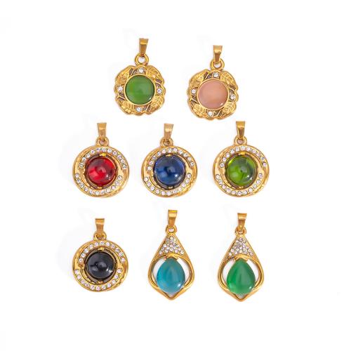 Pendentifs en acier inoxydable strass, Acier inoxydable 304, avec Agate, Placage, DIY & avec strass, plus de couleurs à choisir, Vendu par PC