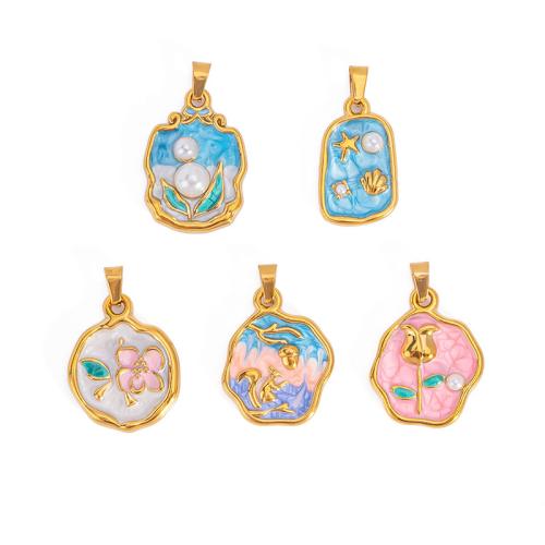 エナメル質のステンレス　ペンダント, 304ステンレススチール, とともに プラスチック製パール, メッキ, DIY, 無色, 10パソコン/バッグ, 売り手 バッグ