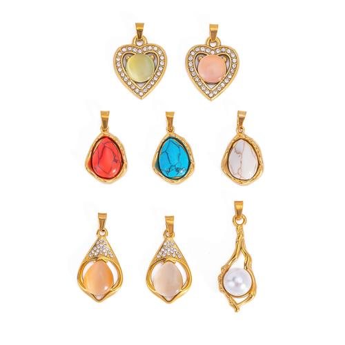 Pendentifs en acier inoxydable zircons cubiques, Acier inoxydable 304, avec pierre gemme & perle de plastique, Placage, DIY & pavé de micro zircon, plus de couleurs à choisir Vendu par sac