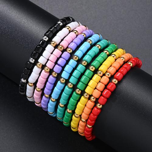 Glass Bracelet, with Seedbead & 304 Stainless Steel, gold color plated, fashion jewelry 