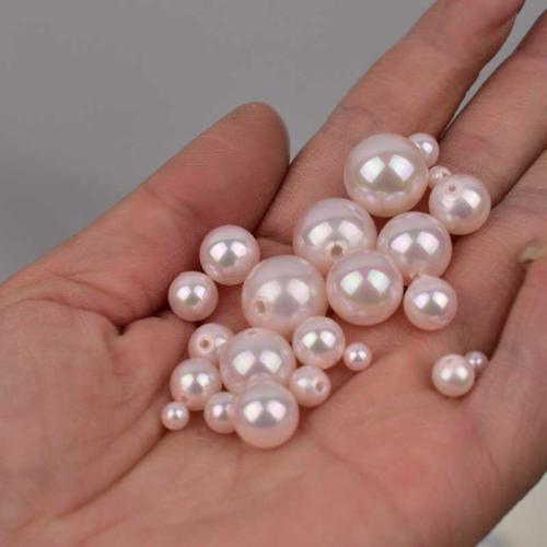Glass Pearl Beads, Round, gold color plated, DIY & half-drilled, pink 