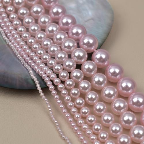 Glass Pearl Beads, Round, gold color plated, DIY, pink 
