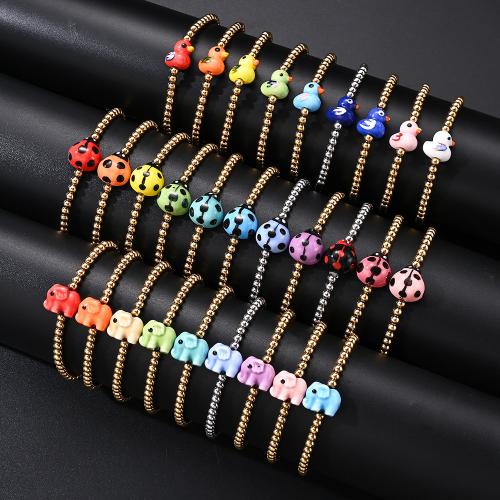 Acier inoxydable Bracelet extensible, Acier inoxydable 304, avec porcelaine, animal, Placage de couleur d'or, bijoux de mode, plus de couleurs à choisir, Vendu par PC