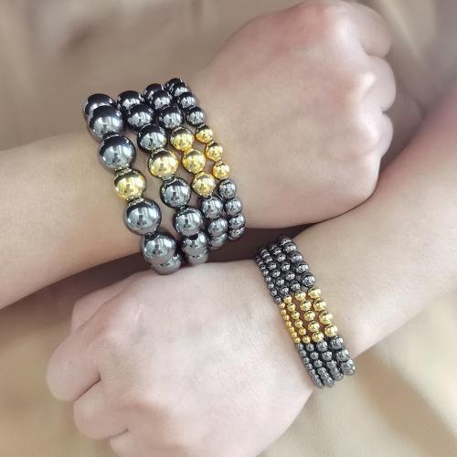 Acier inoxydable Bracelet extensible, Acier inoxydable 304, avec Obsidienne, Placage de couleur d'or, bijoux de mode, plus de couleurs à choisir, Vendu par PC