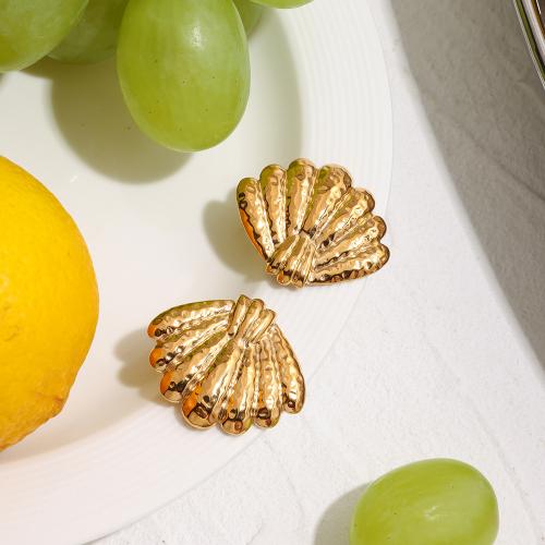 Boucle en acier inoxydable, Acier inoxydable 304, coquille, Placage de couleur d'or, bijoux de mode, doré, Vendu par paire