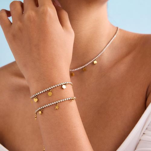 Cubic Zirconia Micro Pave Ensembles de bijoux en acier inoxydable, Acier inoxydable 304, Placage de couleur d'or, bijoux de mode & pavé de micro zircon, plus de couleurs à choisir, Vendu par PC