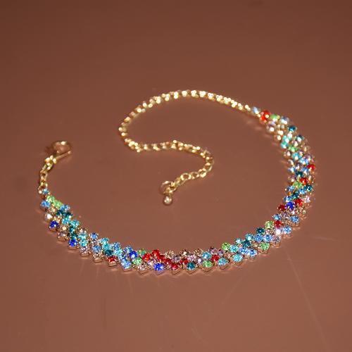 Brass Anklet, plated, fashion jewelry & for woman & with rhinestone 