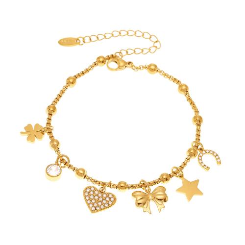 Acier inoxydable 304 parure de bijoux, avec zircon cubique, Placage de couleur d'or, bijoux de mode & styles différents pour le choix & pour femme, Vendu par PC
