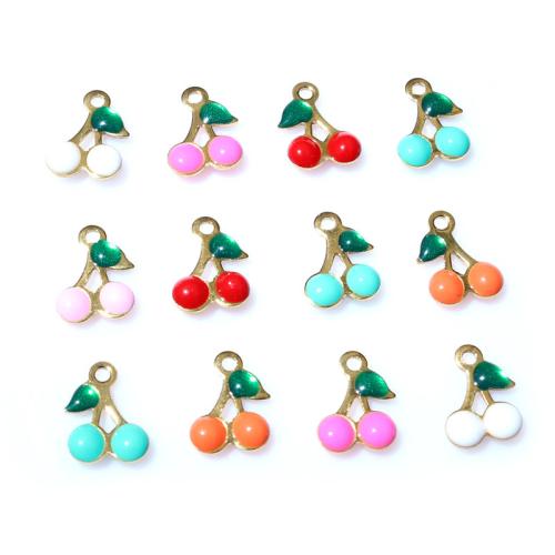 Pendentifs en acier inoxydable émail, Acier inoxydable 304, cerise, Placage de couleur d'or, DIY, plus de couleurs à choisir Vendu par PC[