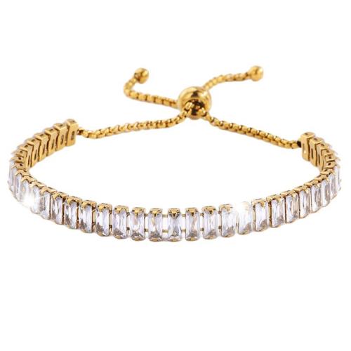 Bracelets en acier inoxydable, Acier inoxydable 304, avec zircon cubique, Placage, bijoux de mode & pour femme, doré, Vendu par PC