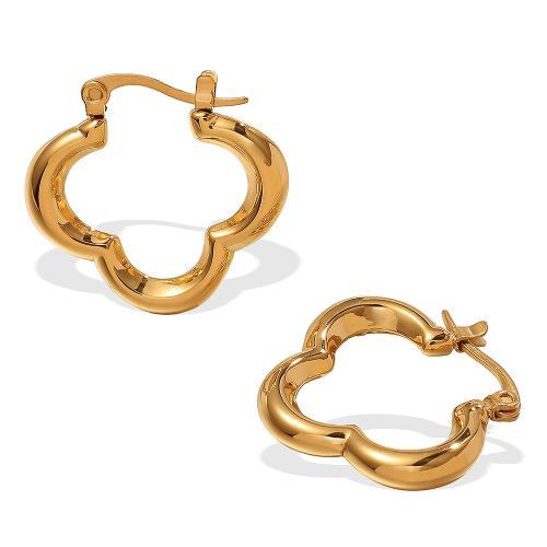 Stainless Steel Leverback Earring, 304 Stainless Steel, Four Leaf Clover, 18K gold plated, fashion jewelry & for woman 