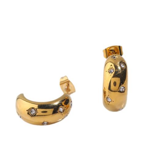 Boucle en acier inoxydable, Acier inoxydable 304, Plaqué d'or, bijoux de mode & pour femme & avec strass, Vendu par paire