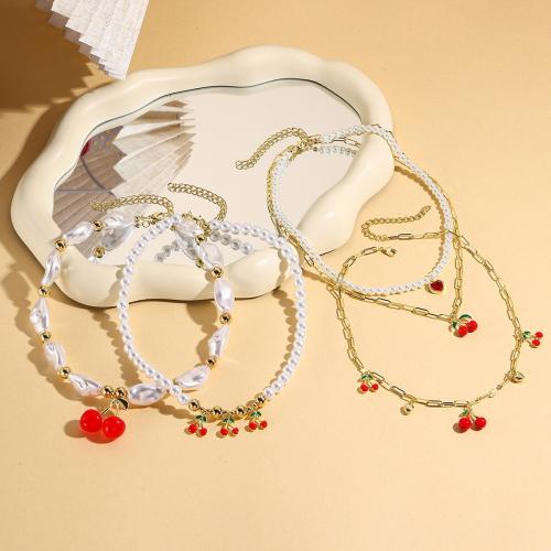 Zinc Alloy Necklace, with Plastic Pearl, plated, fashion jewelry & for woman & enamel 