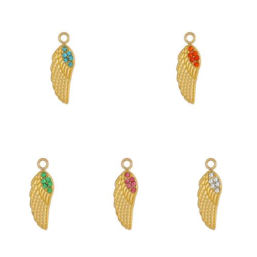 Acier inoxydable 304 Pendentif, forme d'aile, Placage de couleur d'or, DIY & pavé de micro zircon, doré, Vendu par PC