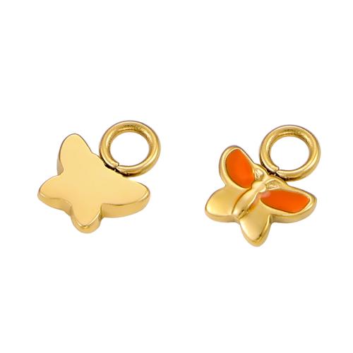 Acier inoxydable 304 Pendentif, papillon, Placage de couleur d'or, DIY & émail, doré, Vendu par PC