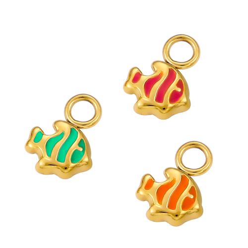 Acier inoxydable 304 Pendentif, poisson, Placage de couleur d'or, DIY & émail, doré, Vendu par PC