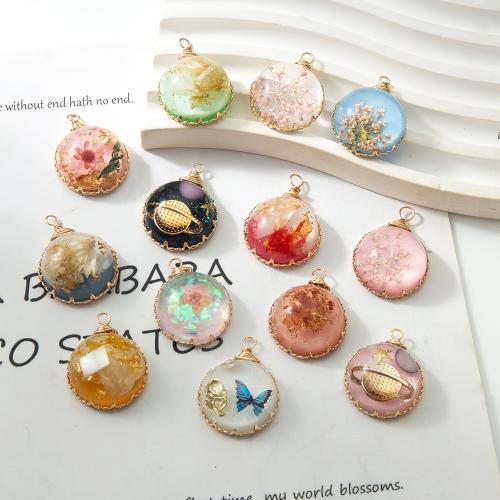Resin Pendant, with Dried Flower & Shell & Brass, plated, DIY & imitation pearl 