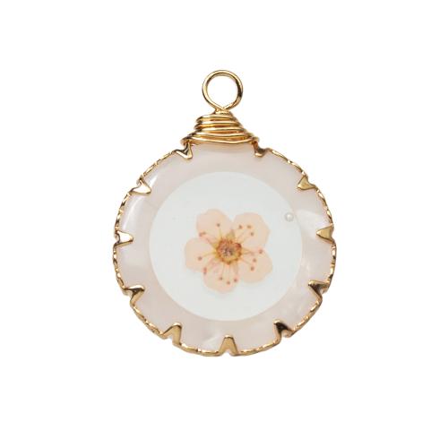 Resin Pendant, with Dried Flower & Brass, plated, DIY, mixed colors 