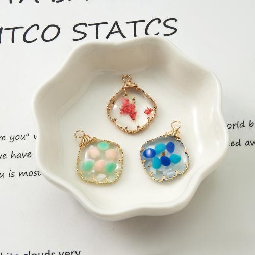 Resin Pendant, with Dried Flower & Brass, plated, DIY 