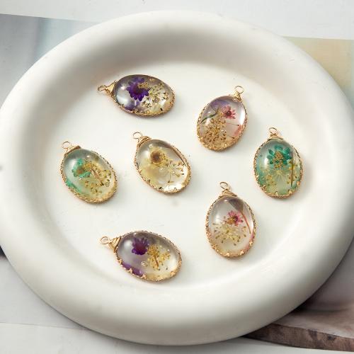 Resin Pendant, with Dried Flower & Brass, plated, DIY & imitation pearl 
