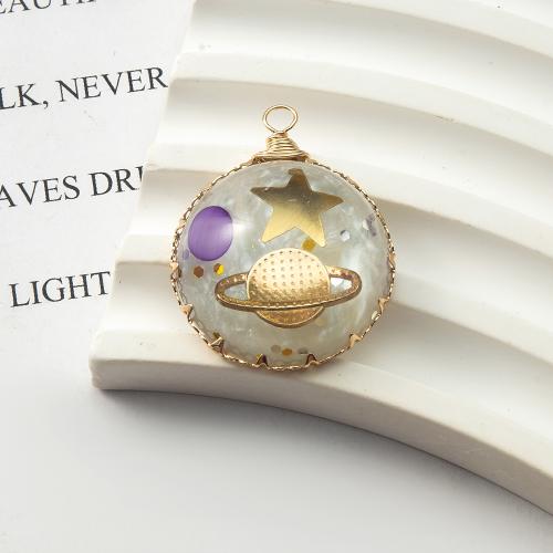Resin Pendant, with Brass, plated, DIY, mixed colors 