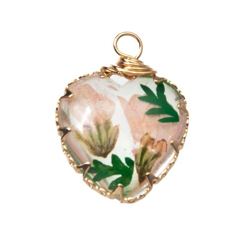 Resin Pendant, with Dried Flower & Brass, plated, DIY, mixed colors 