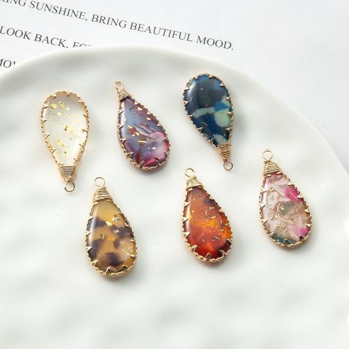 Resin Pendant, with Dried Flower & Brass, plated, DIY, mixed colors 
