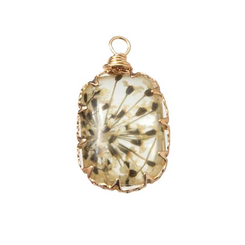 Resin Pendant, with Dried Flower & Brass, plated, DIY, mixed colors 