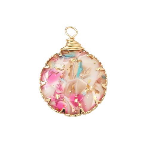 Resin Pendant, with Dried Flower & Brass, plated, DIY, mixed colors 