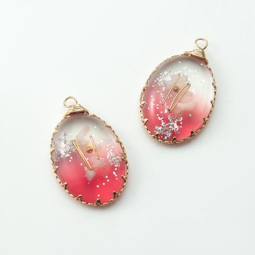 Resin Pendant, with Brass, plated, DIY 