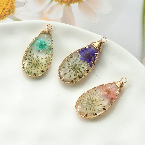 Resin Pendant, with Dried Flower & Brass, plated, DIY 