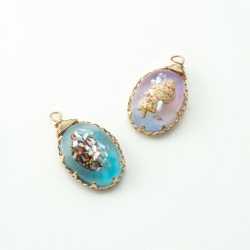 Resin Pendant, with Shell & Brass, plated, DIY 