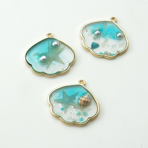 Resin Pendant, with Shell & Brass, plated, DIY & imitation pearl 