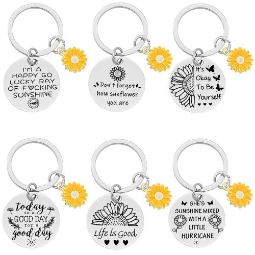 304 Stainless Steel Key Clasp, Flat Round & for woman & enamel, original color, 30mm 