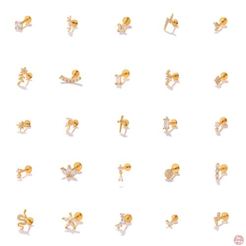 925 пробы серьги для пирсинга, плакирован золотом, разные стили для выбора & Женский & со стразами продается PC[