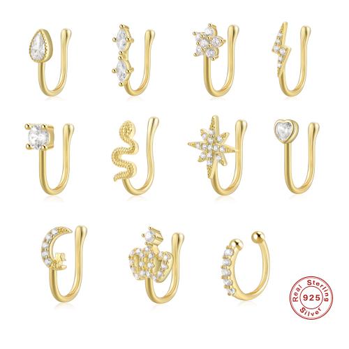 925 пробы Пирсинг нос, плакирован золотом, разные стили для выбора & инкрустированное микро кубического циркония & Женский, продается PC[