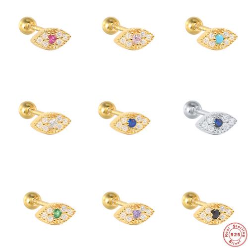 925 пробы серьги для пирсинга, Злой глаз, Женский & со стразами, Много цветов для выбора продается PC[