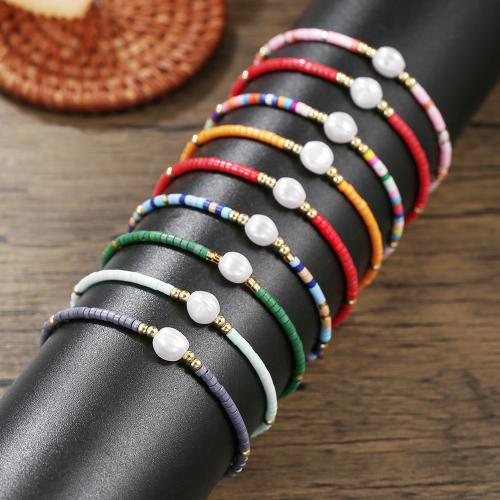 Glass Jewelry Beads Bracelets, Seedbead, with Glass Pearl, gold color plated, fashion jewelry 