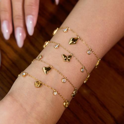 Bracelet en acier inoxydable, Acier inoxydable 304, Placage de couleur d'or, bijoux de mode & pavé de micro zircon, plus de couleurs à choisir, Vendu par PC
