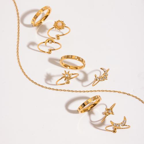 Rhinestone Stainless Steel Finger Ring, 304 Stainless Steel, with Gemstone, gold color plated, fashion jewelry & with rhinestone [