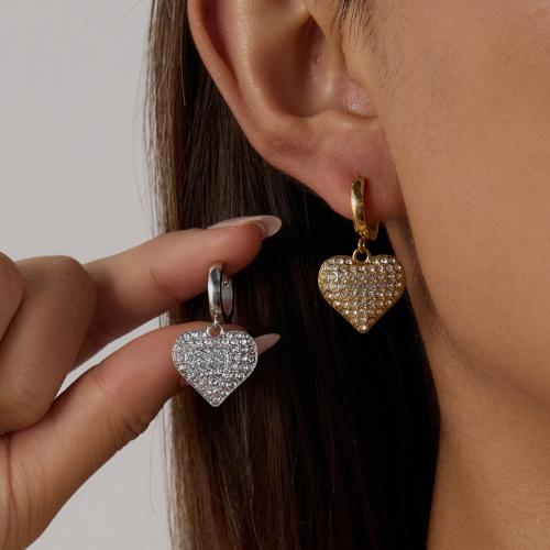 Boucle d'oreille goutte inox, Acier inoxydable 304, Placage de couleur d'or, bijoux de mode & avec strass, plus de couleurs à choisir, Vendu par paire