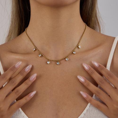 Ожерелье Цирконий нержавеющей стали, Нержавеющая сталь 304, с титан, плакирован золотом, ювелирные изделия моды & инкрустированное микро кубического циркония, Много цветов для выбора, продается PC